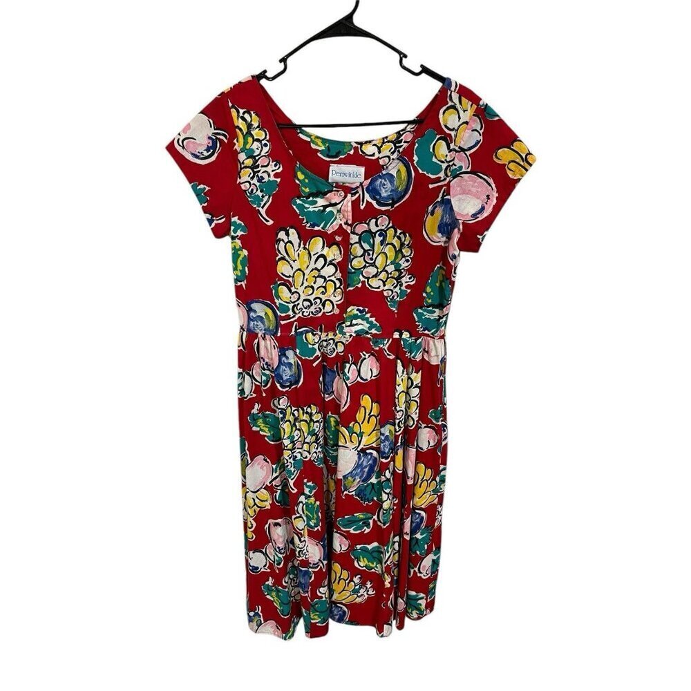 Periwinkle Women's 14 Red Fit & Flare Maxi Floral Dress Short Sleeve Button Top